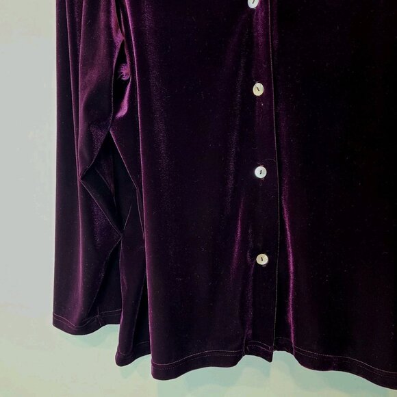 Vintage Velvet Top Deep Purple Button Down Shirt Holiday Jacket 26W 90s Grunge - Picture 3 of 6